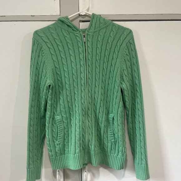 L.L. Bean Sweaters - L.L. Bean Mint Green Hooded Cable Knit Cardigan